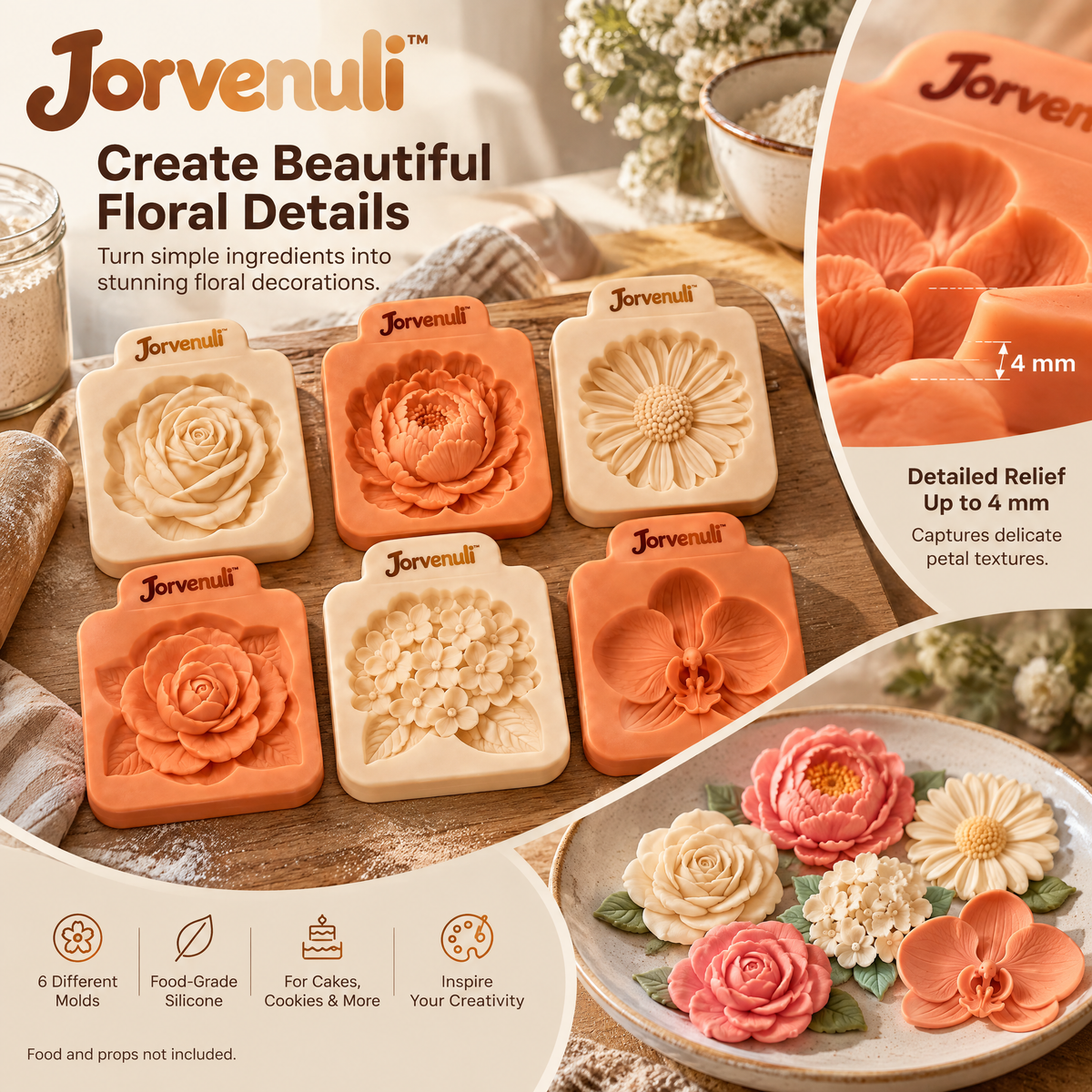 Jorvenuli™ Floral Fondant Embossing Molds